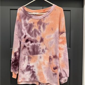 Tie-Dye Long Sleeve Waffle Knit Top